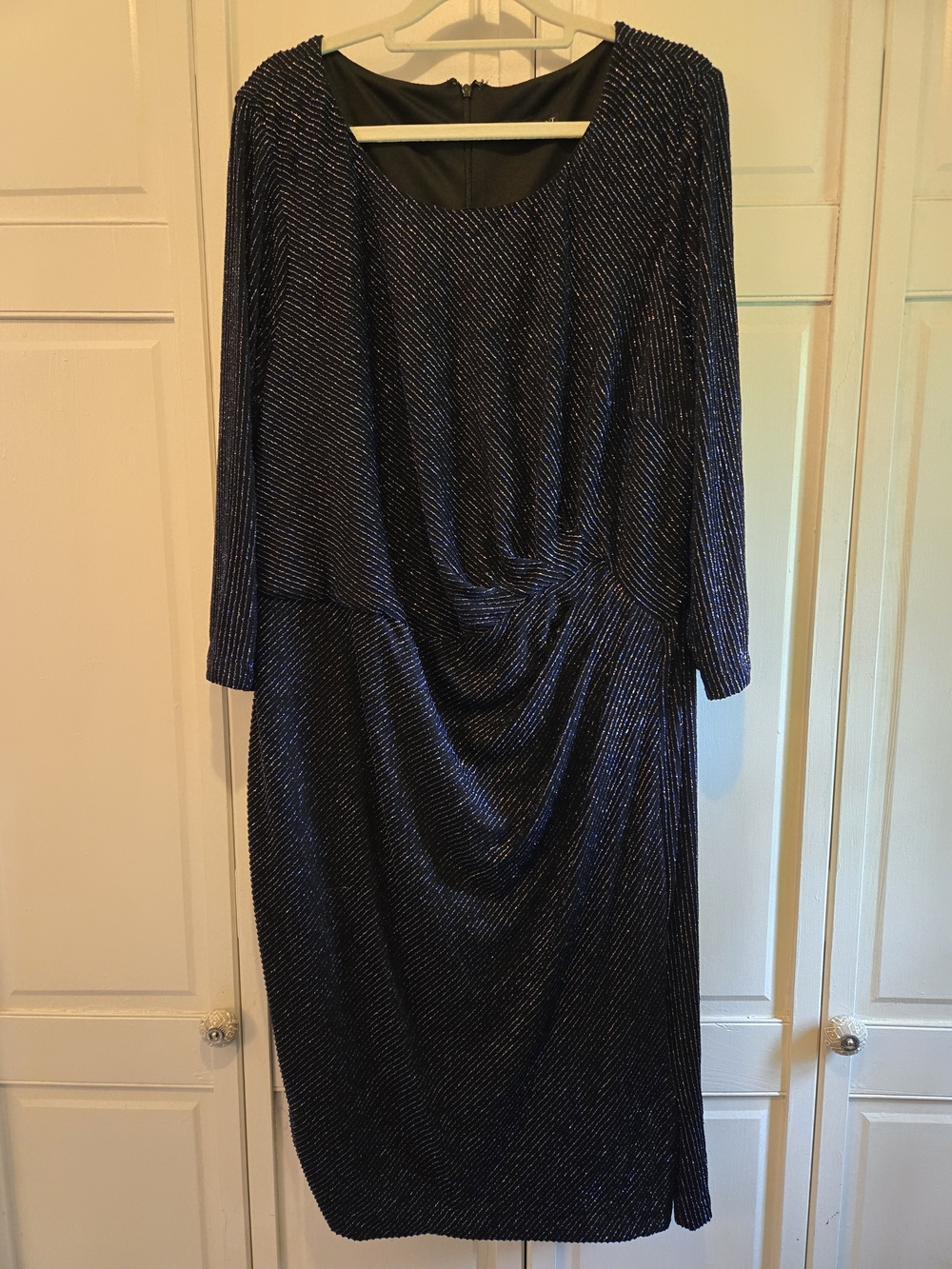 Lane Bryant Navy Metallic Sheen Long-Sleeve Draped Dress